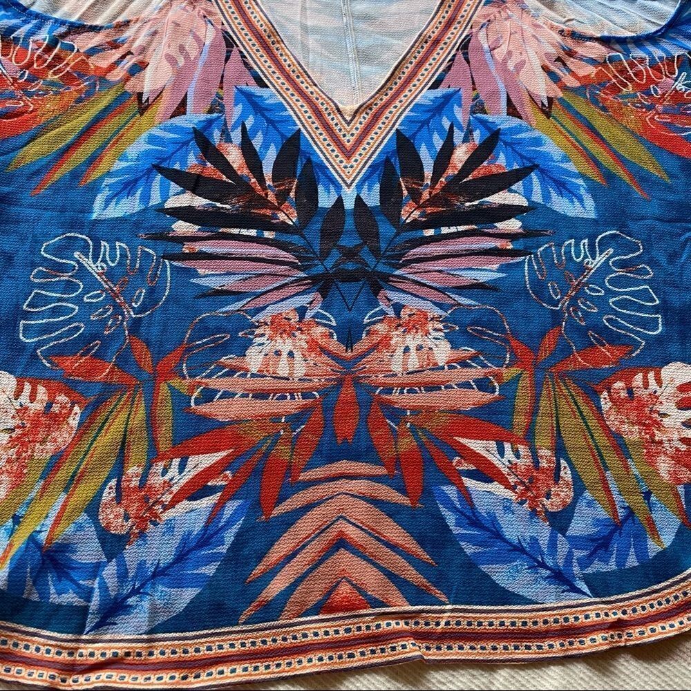 Braeve Palm Print Flowing Cold Shoulder Top